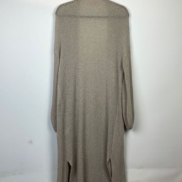 Kye Mi Women's Knitted Open Front Bishop sleeve Long Cardigan Sweater Tan Small - Picture 10 of 11